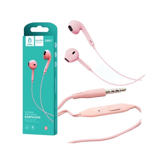 DENMEN WIRE CONTROL EARPHONES DR01 PINK